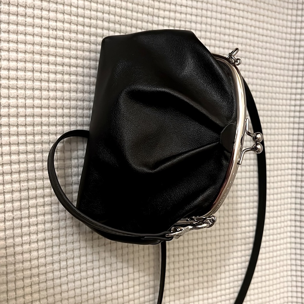 NWOT RARE genuine leather black kiss lock clutch/ crossbody Yohji Yamamoto style
